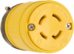 Rubber Dust-Tight Locking Connector, 30 Amp, 4.04 Inch Length, Yellow