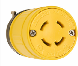 Rubber Dust-Tight Locking Connector, 30A NEMA L16-30, Yellow, 4.04 Inch Length