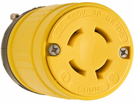 Yellow Rubber Dust-Tight Locking Connector, 30 Amp, 2.3 Inch Width