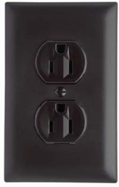 Trademaster 15A/125V Duplex Receptacle, Brown, 4.2 Inch Height, 1.32 Inch Width