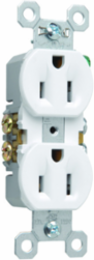 Trademaster® 15A 125V Self-Grounding Duplex Receptacle, White, 1.32 Inch Width, 3.31 Inch Height