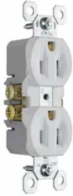 TradeMaster Duplex Receptacle 15A 125V White, 1.32 Inch Width, UL Listed