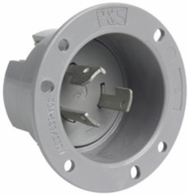 30A Non-NEMA 3 Wire Flanged Inlet, Gray, 2.56 Inch Width, 1.72 Inch Depth