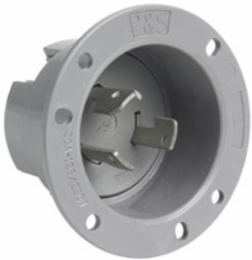30A Non-NEMA 3 Wire Flanged Inlet, Gray, 2.56 Inch Width, 1.72 Inch Depth
