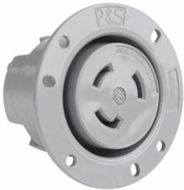30A Non-NEMA Flanged Outlet, Gray, 2.56 Inch Width, 1.4 Inch Depth