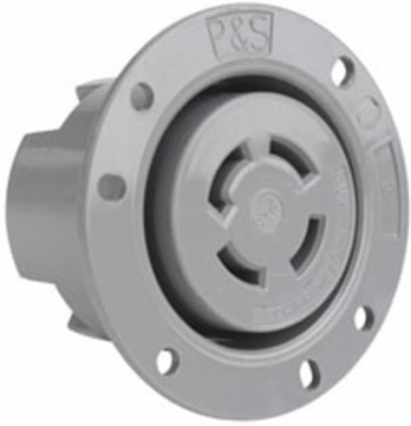 30A Non-NEMA Flanged Outlet, 4-Wire, Gray, 120/208V