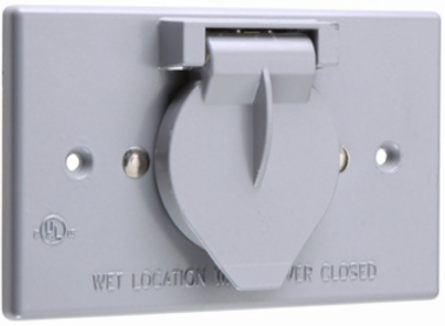 Weatherproof Self-Closing Cover, 4.5 Inch Width, Cast Metal, Gray
