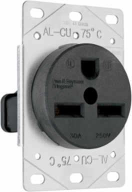 30A 250V Straight Blade Receptacle, 2-Pole, 3-Wire, 2.5 Inch Width, 3.75 Inch Height