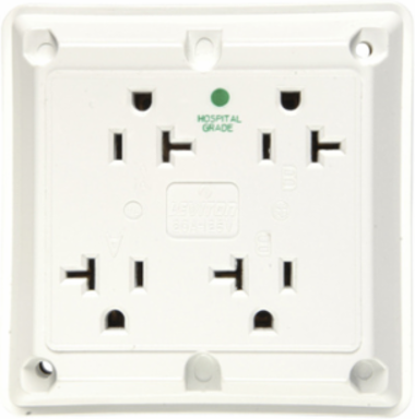 Hospital Grade Quad Receptacle 20A 125V, 4.5 Inch, White