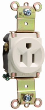 Heavy Duty Spec Grade Single Receptacle, 15A, 125V, Impact-Resistant, Light Almond