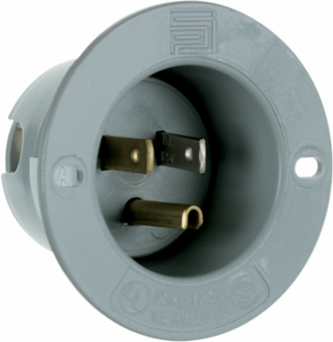 Straight Blade 2-Pole 3-Wire 15A 125V Flanged Inlet, Gray, 2.562 Inch Width