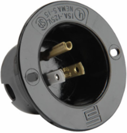Flanged Inlet 3-Wire 15A 125V, Black, 2.562 Inch Width