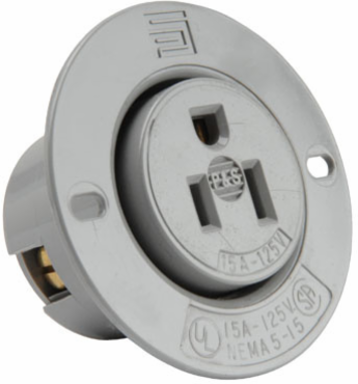 Flanged Outlet, 2.562 Inch Width, 15A 125V, Gray, UL Listed
