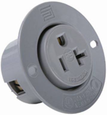 Straight Blade 2-Pole 3-Wire 20A 125V Flanged Outlet, Gray, 1.374 Inch Depth, 2.562 Inch Width