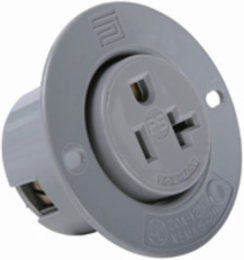Straight Blade 2-Pole 3-Wire 20A 125V Flanged Outlet, Gray, 1.374 Inch Depth, 2.562 Inch Width