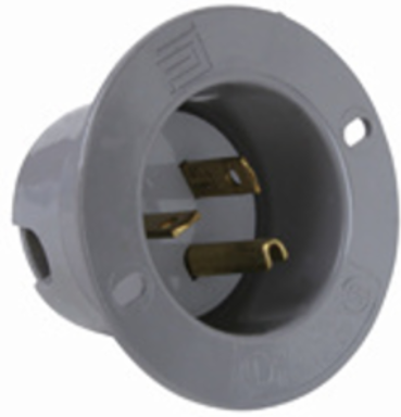 Flanged Inlet 2-Pole 3-Wire 20A 250V Gray, 2.562 Inch Width