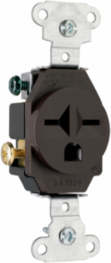 Heavy-Duty 15A 250V Single Receptacle, Back/Side Wire, Brown, 1.08 Inch Depth, 1.38 Inch Width