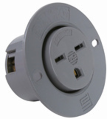 Flanged Outlet Gray, 2-Pole 3-Wire, 15A 250V, 1.374 Inch Depth, 2.562 Inch Width