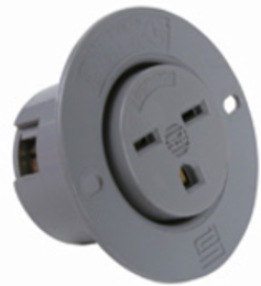 Flanged Outlet Gray, 2-Pole 3-Wire, 15A 250V, 1.374 Inch Depth, 2.562 Inch Width