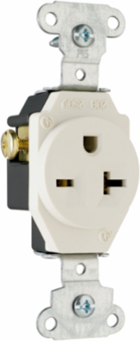 Heavy Duty 20A 250V Single Receptacle, Side Wire, Light Almond, 1.08 Inch Depth, 1.38 Inch Width