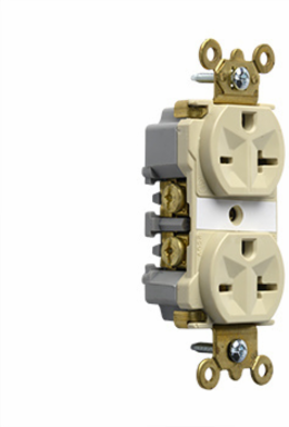 Industrial Extra Heavy Duty 20A 250V Duplex Receptacle, Ivory, 2.75 Inch Height