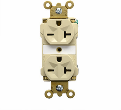 Industrial Extra Heavy Duty 20A 250V Duplex Receptacle, Ivory, 2.75 Inch Height