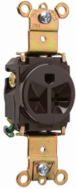Heavy-Duty Spec-Grade 20A 250V Single Receptacle, Brown, 1.68 Inch Height