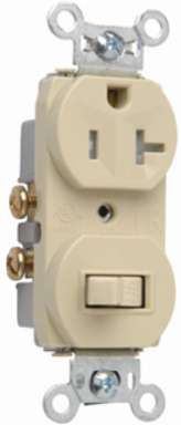 20A Combination Single-Pole Switch and Tamper-Resistant Receptacle, Ivory, 1.32 Inch Width