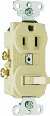 15A 120V Combination Toggle Switch & Receptacle, Ivory, 0.94 Inch Depth