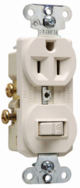 15A Combination Toggle Switch & Receptacle, 120V, Light Almond, 4.06 Inch Height