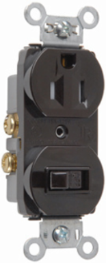 15A Combination Toggle Switch & Tamper-Resistant Outlet, Brown, 4.06 Inch Height