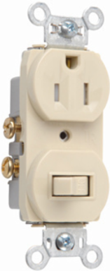 15A 120V Combination Toggle Switch & Tamper-Resistant Receptacle, Ivory 1.32 Inch Width, 4.06 Inch Height
