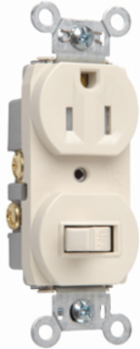 15A Combination Single-Pole Toggle Switch & Tamper-Resistant Socket, Light Almond, 1.15 Inch Depth, 1.32 Inch Width, 4.06 Inch Height