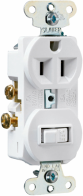 15A 120V Combination Toggle Switch & Receptacle, White, 4.06 Inch Height