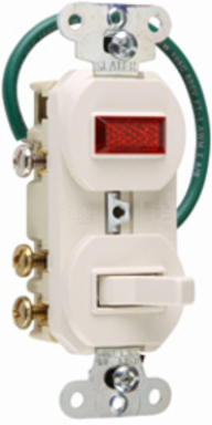 Grounding Combination Switch with Pilot Light, 15A, 120/125V, White