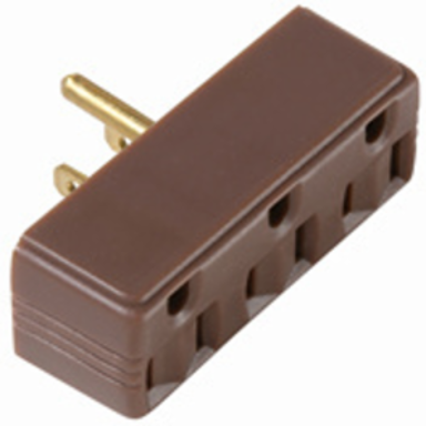 15A 125V Plug-in Adapter, 2 Pole 3 Wire, Brown, 3.25 Inch Width, 1.38 Inch Height