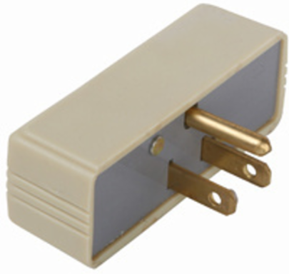 15A 125V Plug-in Adapter, 2 Pole 3 Wire, Ivory, 3.25 Inch Width, 1.38 Inch Height