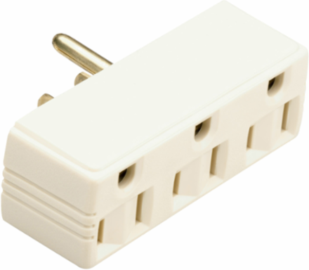 15A 125V Plug-in Adapter, 2 Pole 3 Wire, Ivory, 3.25 Inch Width, 1.38 Inch Height