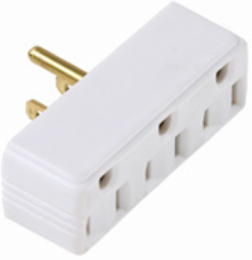 15A 125V Plug-in Adapter, 2 Pole, 3 Wire, 3.25 Inch Width, White