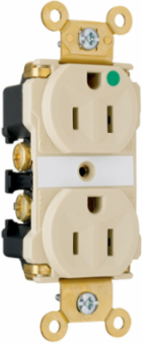 15A 125V Hospital-Grade LED Illuminated Duplex Receptacle, White, 0.866 Inch Depth