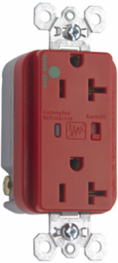 Hospital-Grade Surge Protective Duplex Receptacle, 20A 125V, Red, 1.225 Inch Depth