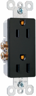 Decorator Duplex Receptacle, 15A 125V, Side & Speedwire, Black, 3.31 Inch Height