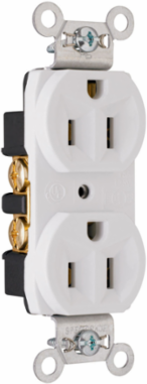 15A 125V Commercial Duplex Receptacle, Back and Side Wire, White, 1.322 Inch Width