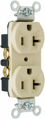 20A 125V Commercial Duplex Receptacle, Ivory, 0.78 Inch Depth