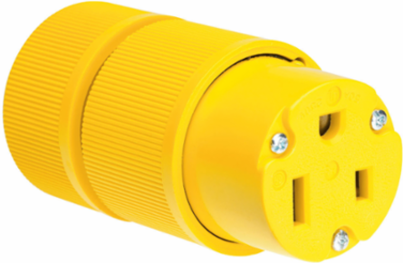 Gator Grip Connector, 2-Pole 3-Wire, 50A 250V, Yellow, 3.57 Inch Length