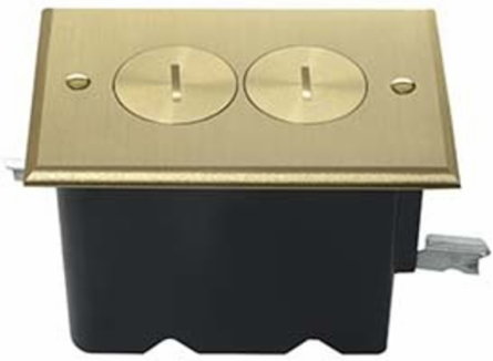 Tamper-Resistant Floor Box Assembly for Wood Sub-Floors, Brass Cover