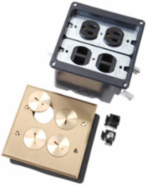 Tamper-Resistant Floor Box Assembly, Two Gang for Wood Sub-Floors, Brass