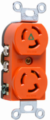 Turnlok Duplex Receptacle 3-Wire 15A 125V Isolated Ground, Orange, 1.5 Inch Width