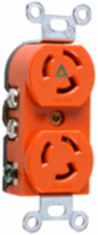 Turnlok Duplex Receptacle 3-Wire 15A 125V Isolated Ground, Orange, 1.5 Inch Width