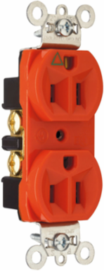 Heavy Duty Isolated Ground Duplex Receptacle 15A 125V Orange, 2.635 Inch Height